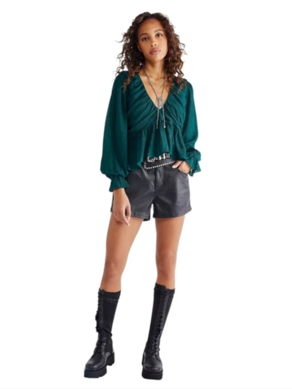 Free People | Daia Ruched Peplum Top in Garden Gem Green Size Small (4-6) - Picture 9 of 11